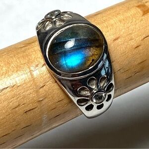 925 Sterling Silver Labradorite Stone Ring Size 8  Cocktail 6.74g